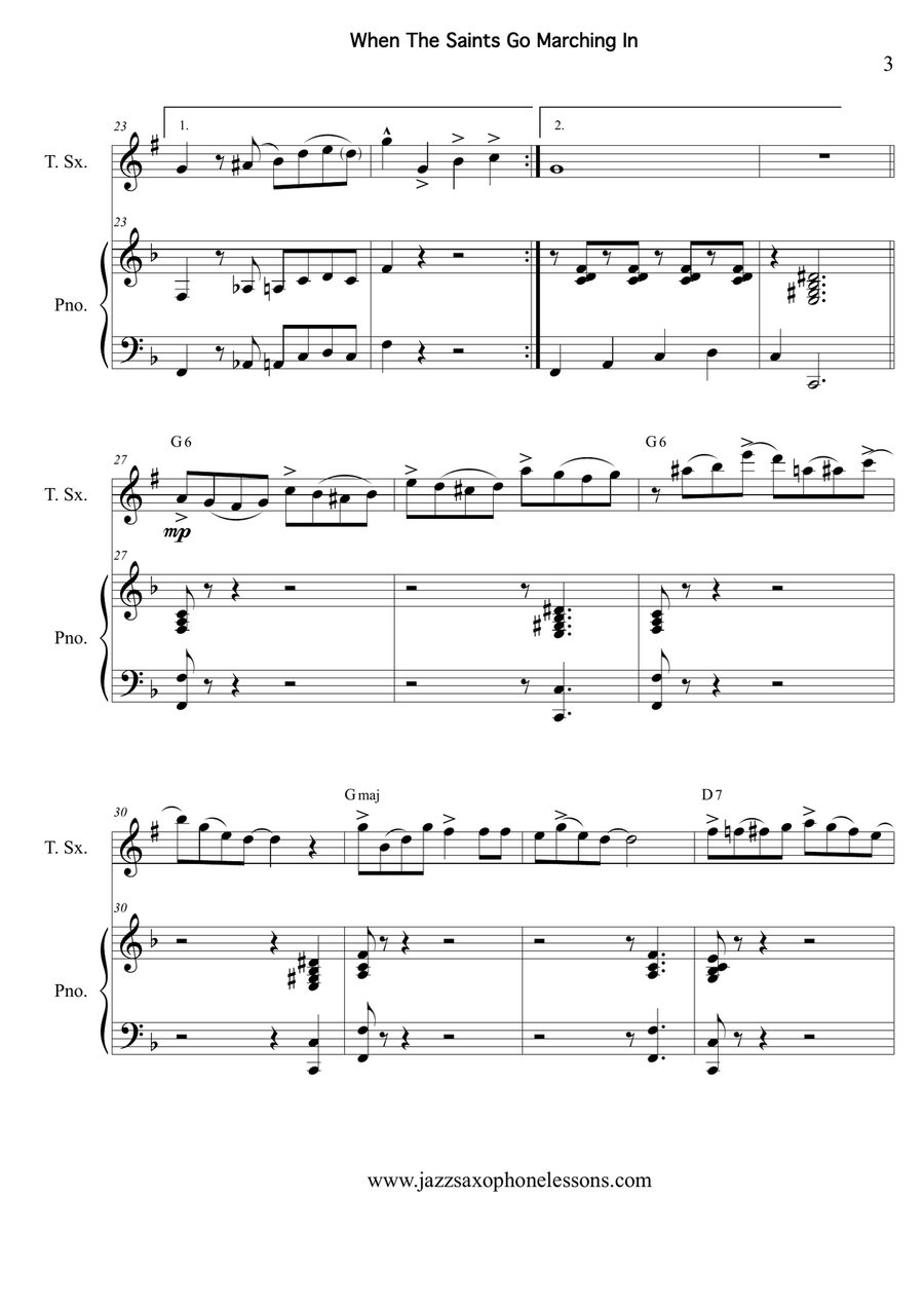 When The Saints Go Marching In, for Tenor Saxophone and Piano Jazz Ensemble scores gallery preview page 4