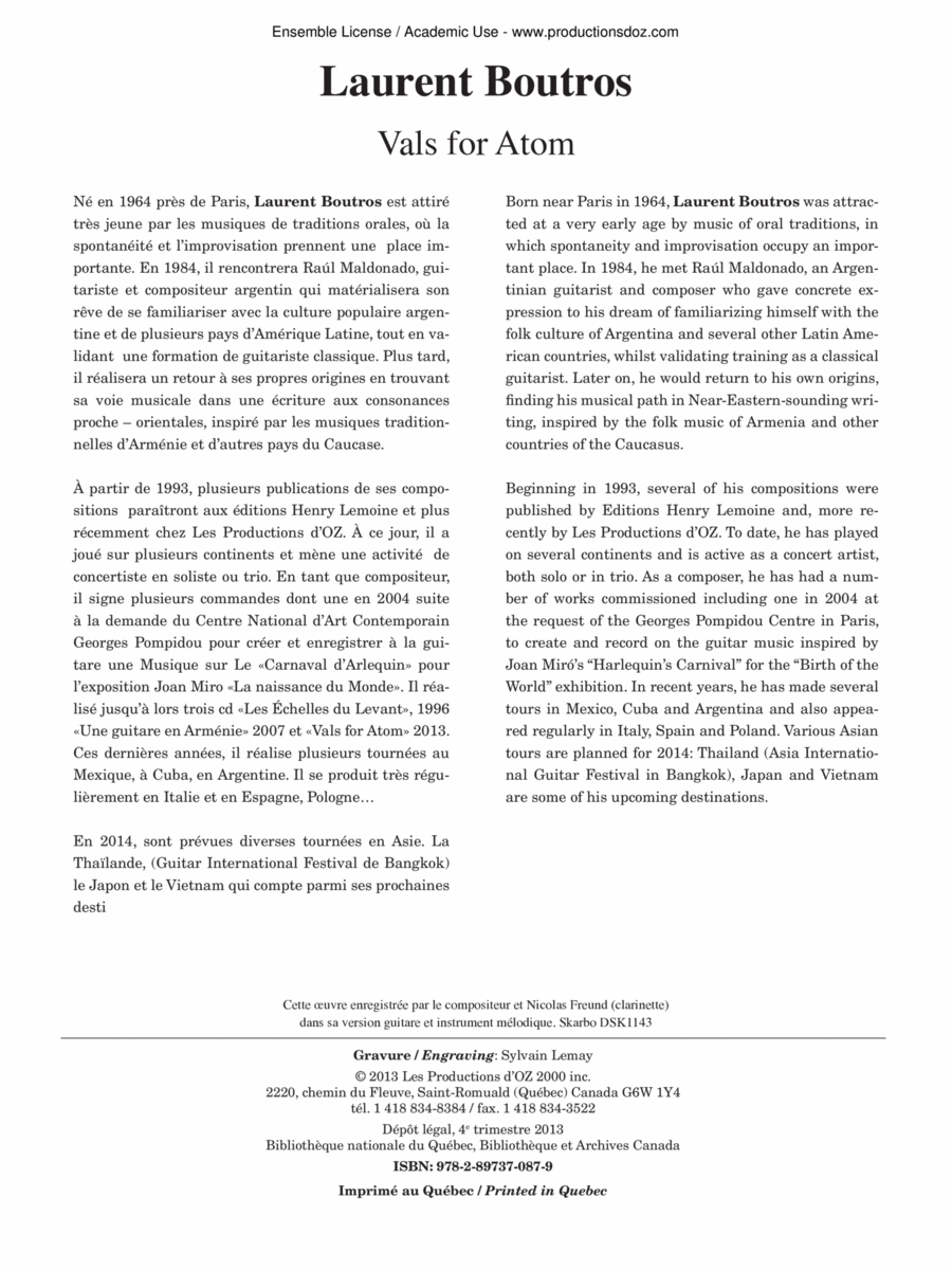 Vals for Atom Classical Guitar scores gallery preview page 1