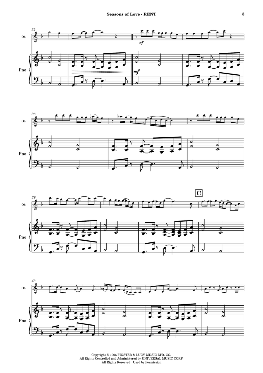 Seasons Of Love Piano scores gallery preview page 4
