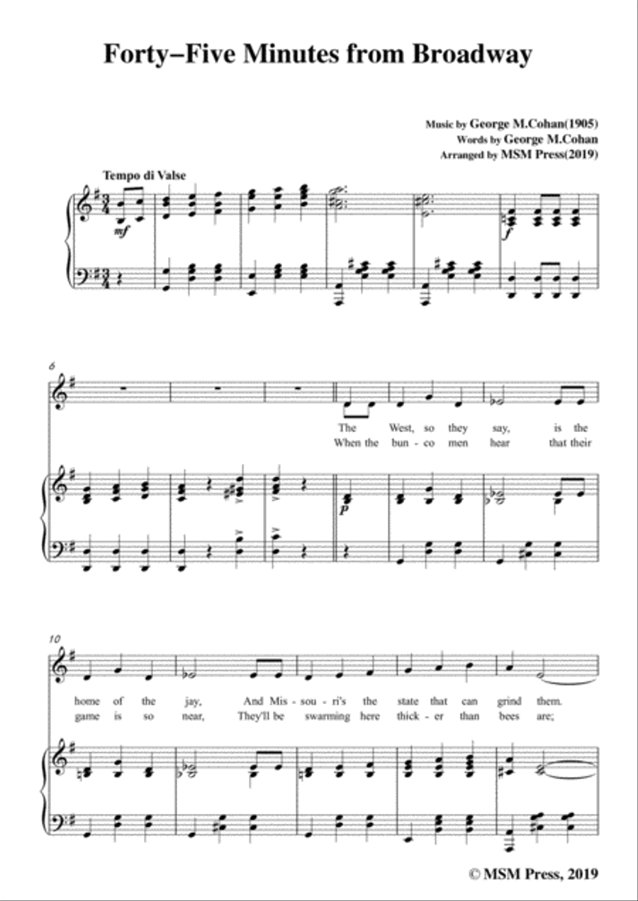 George M. Cohan-Forty-Five Minutes from Broadway,in G Major,for Voice&Piano Voice scores gallery preview page 3