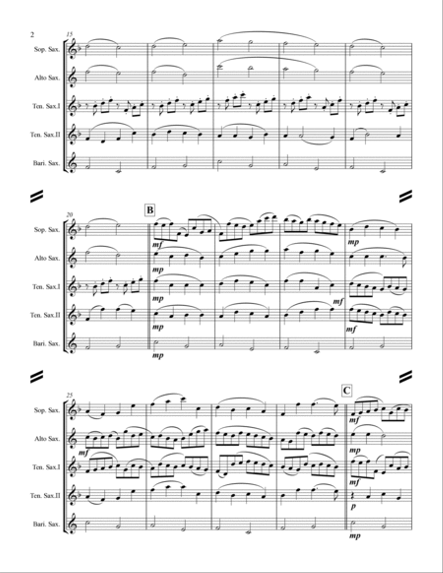 Pachelbel - Canon in D Major (for Saxophone Quintet SATTB) Saxophone Quintet scores gallery preview page 3