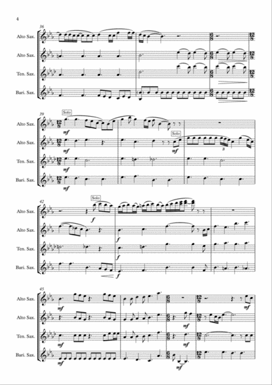 Somebody To Love Saxophone Quartet scores gallery preview page 4