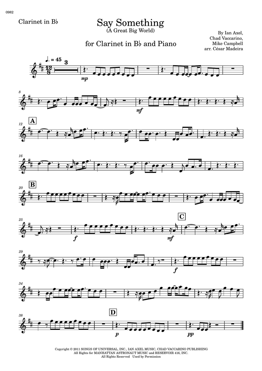 Say Something B-Flat Clarinet scores gallery preview page 2