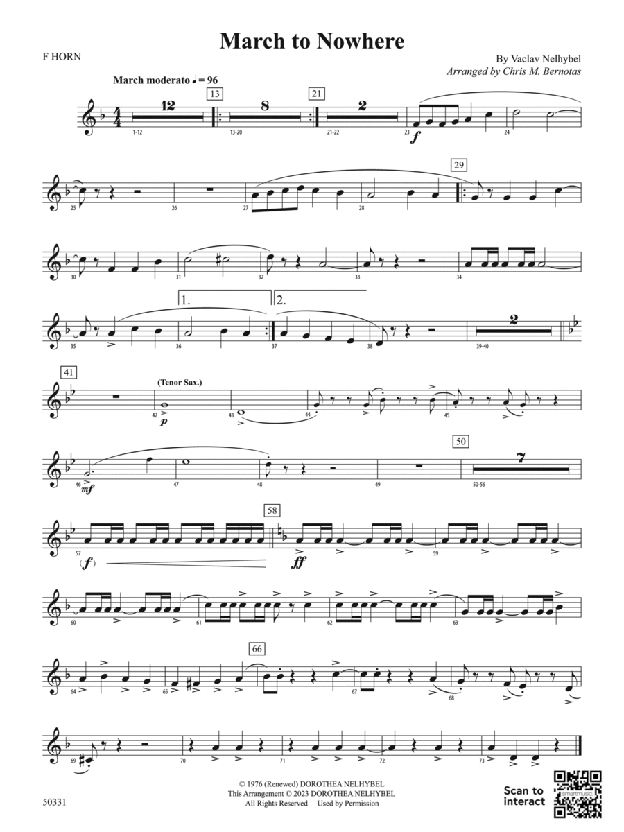 March to Nowhere: 1st F Horn Concert Band scores gallery preview page 1