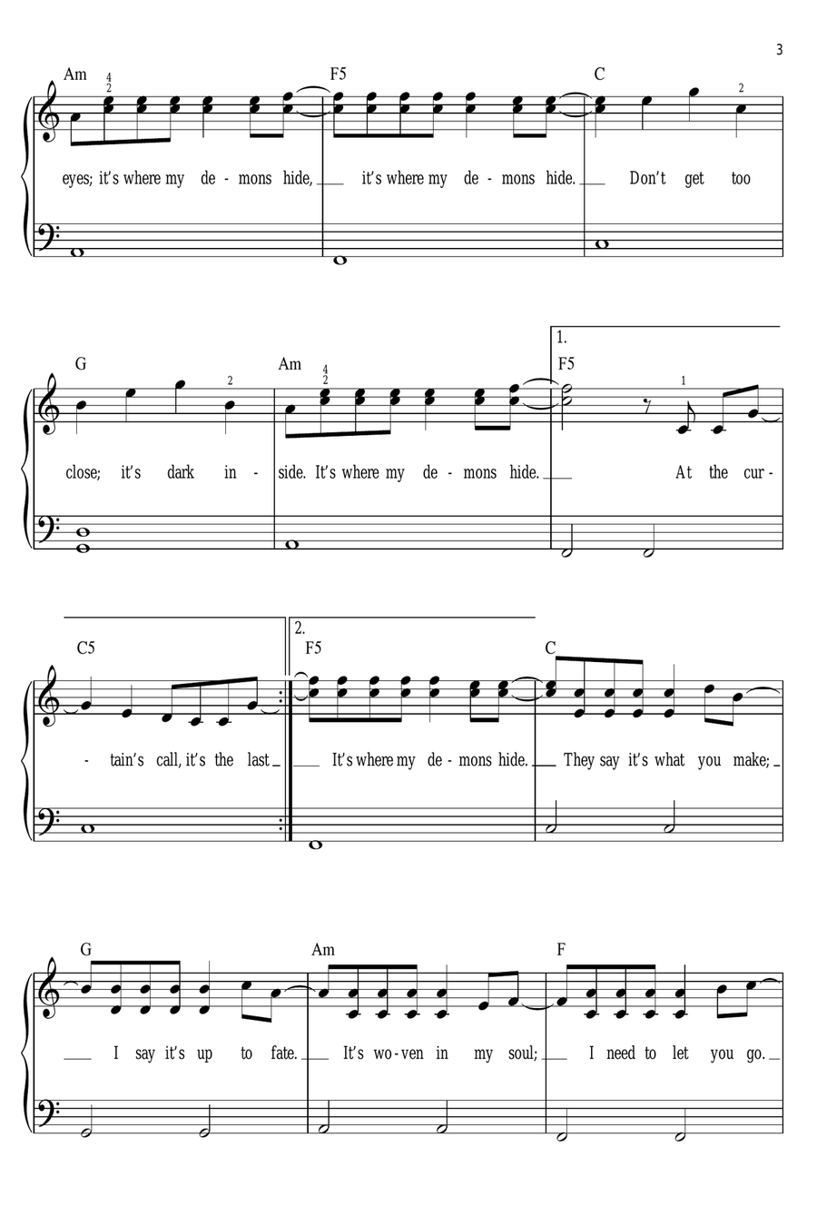 Demons Easy Piano scores gallery preview page 3