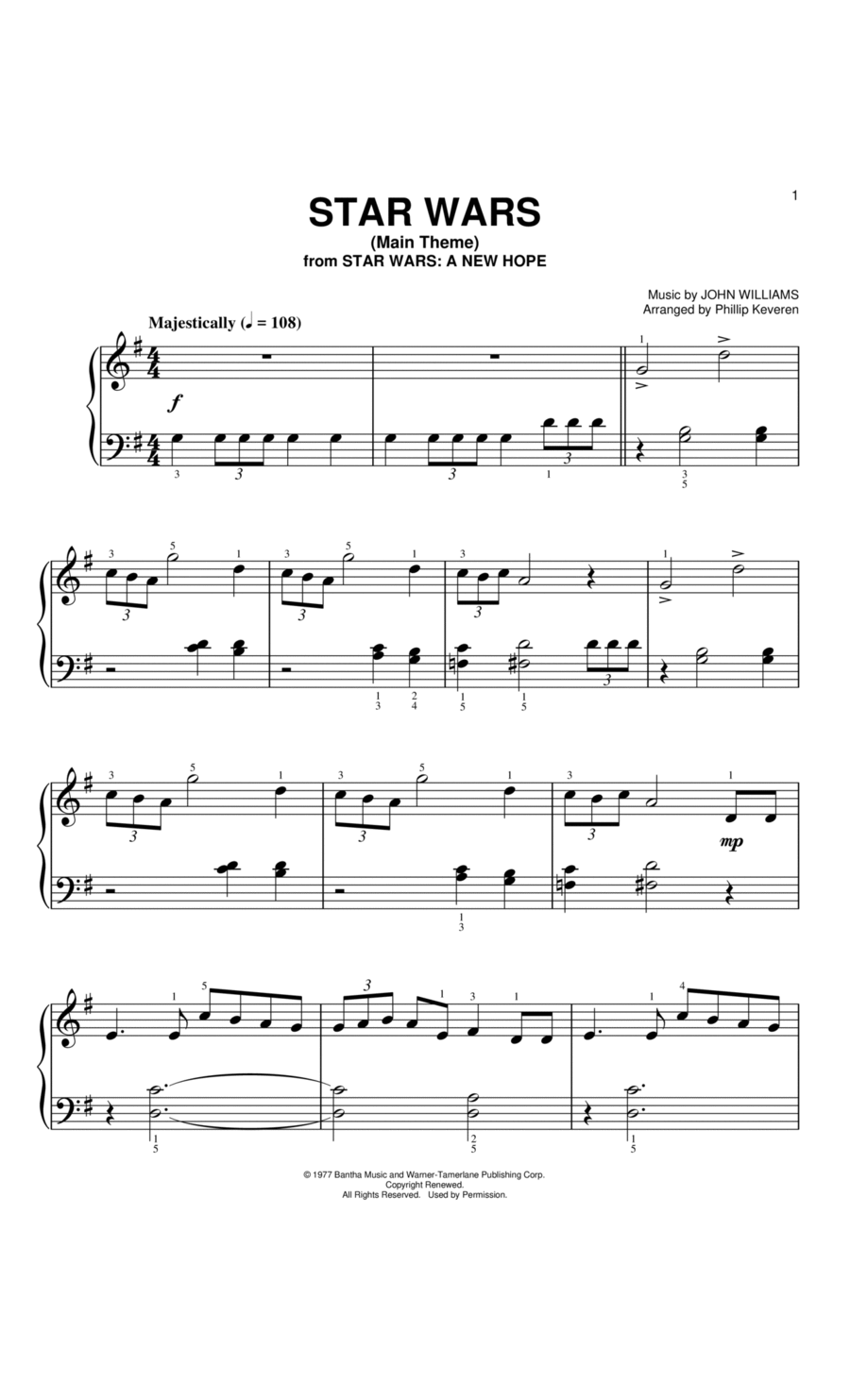 Star Wars Main Theme (arr. Phillip Keveren) Easy Piano scores gallery preview page 1