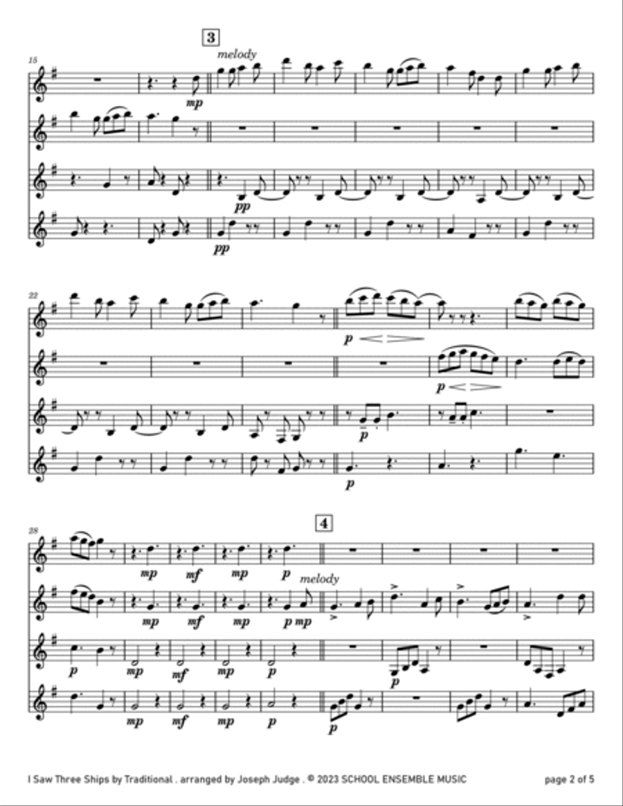 I Saw Three Ships for Clarinet Quartet in Schools Clarinet Quartet scores gallery preview page 2