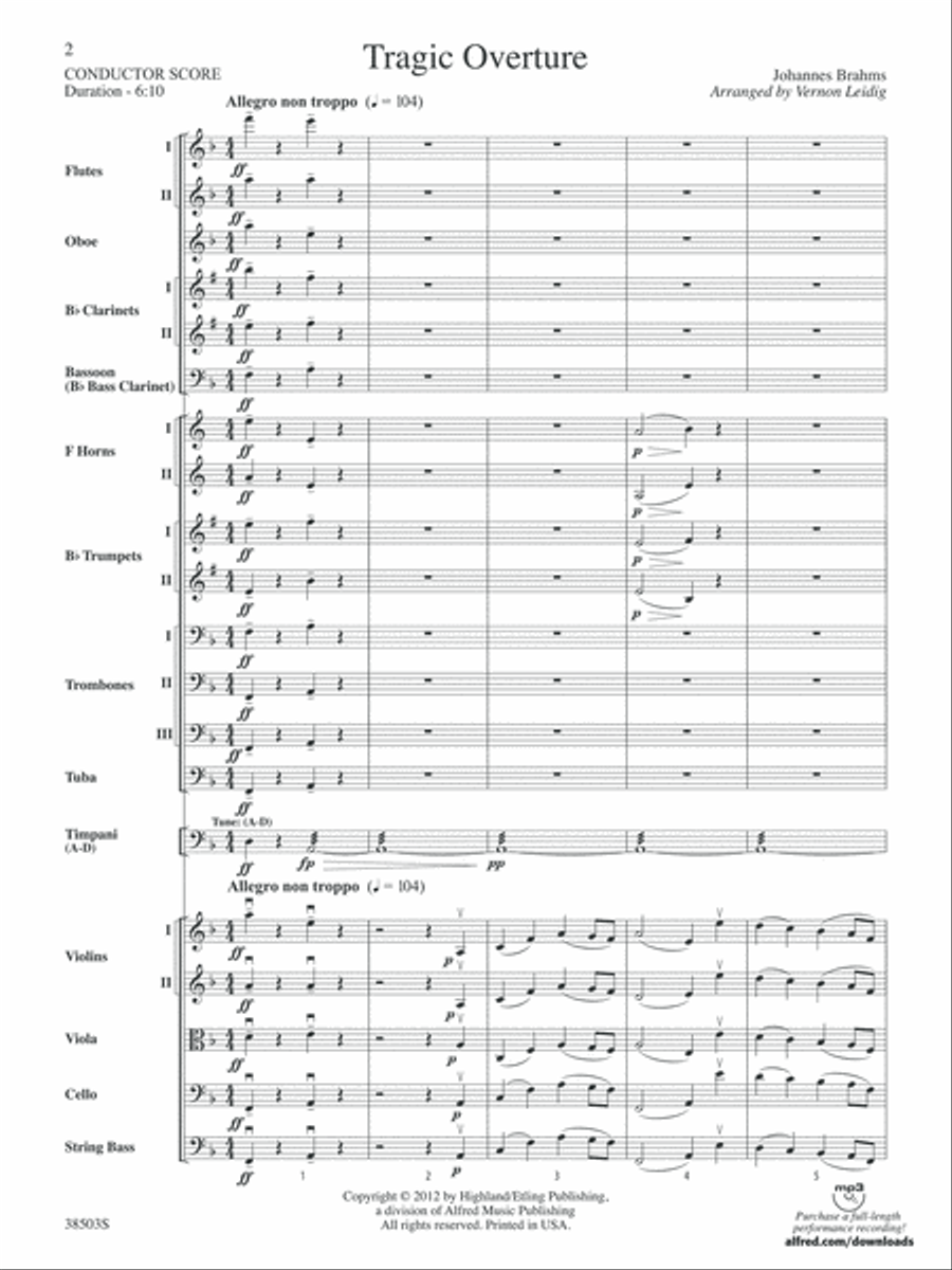 Tragic Overture: Score Full Orchestra scores gallery preview page 2