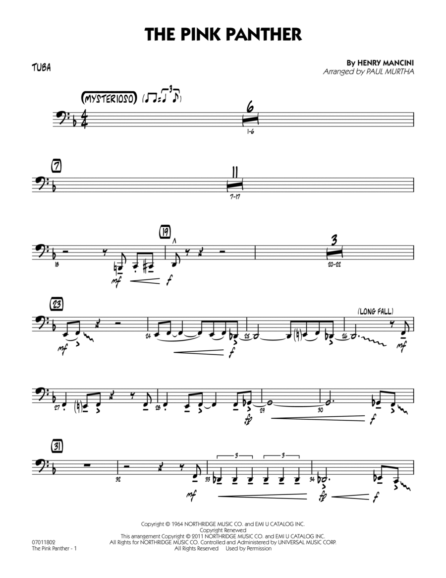 The Pink Panther - Tuba Jazz Ensemble scores gallery preview page 1