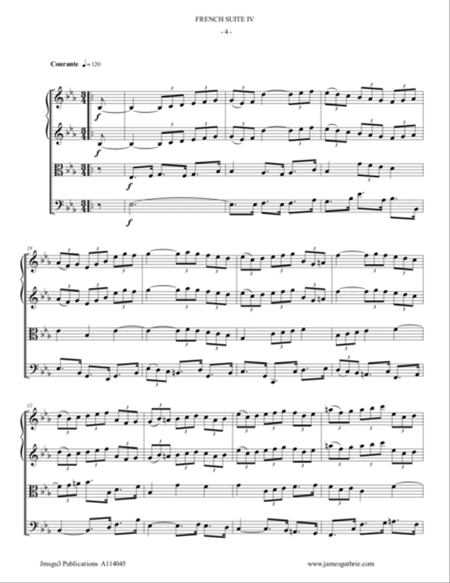 BACH: French Suite No. 4 BWV 815 for String Quartet String Quartet scores gallery preview page 4