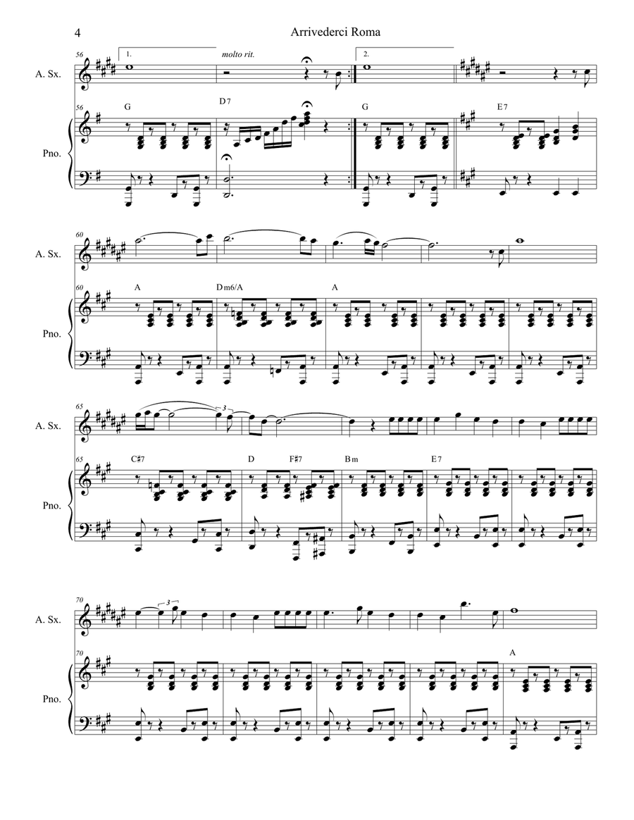 Arrivederci Roma (goodbye To Rome) Alto Saxophone scores gallery preview page 4