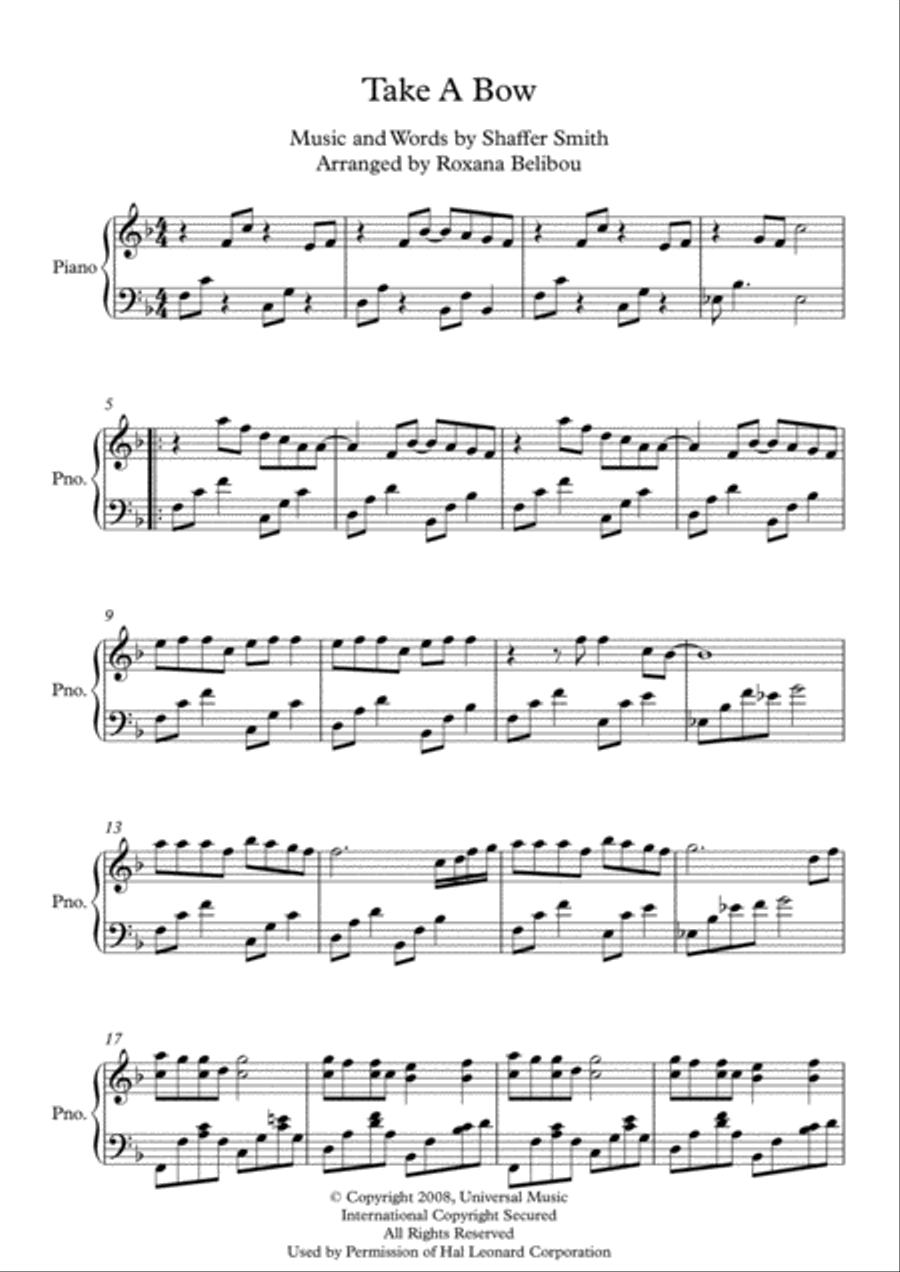 Take A Bow Piano Solo scores gallery preview page 1