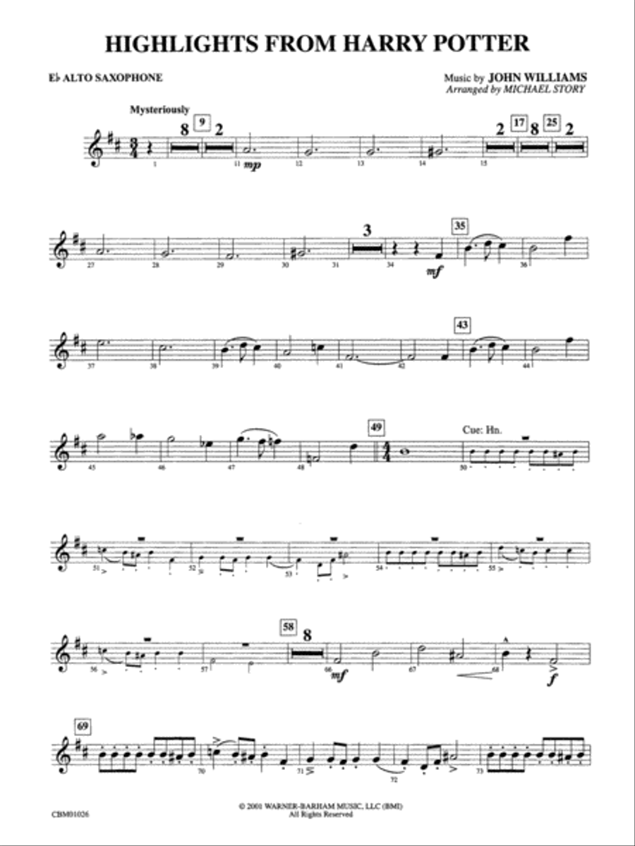 Harry Potter, Highlights from: E-flat Alto Saxophone Concert Band scores gallery preview page 1