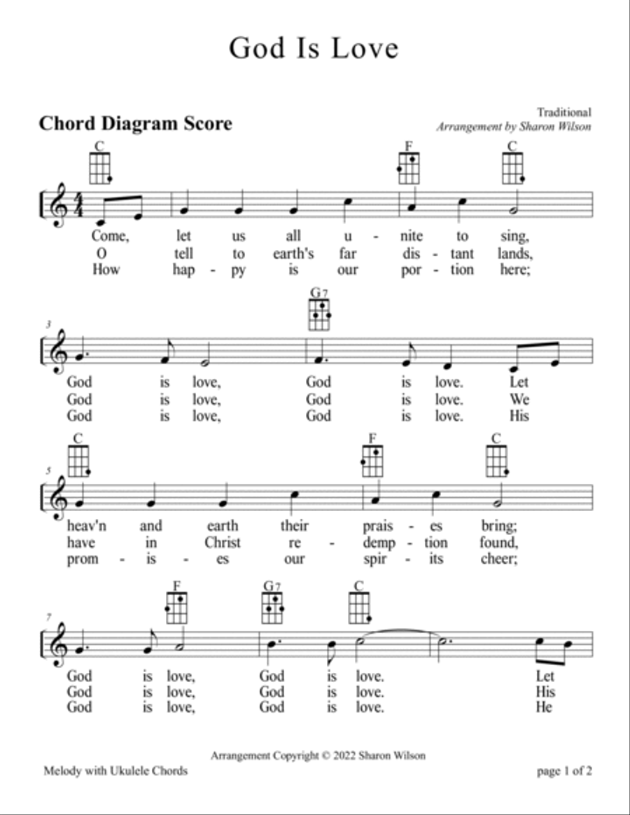 God Is Love for Ukulele (Chords, TAB, Melody, and Lyrics with optional Piano Accompaniment) Voice scores gallery preview page 5