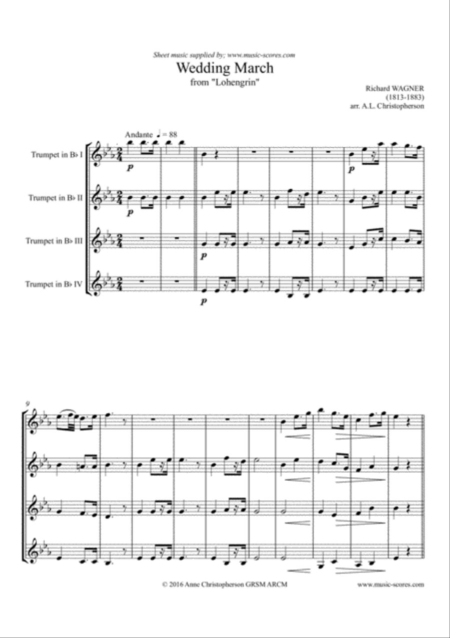 Wedding March from Lohengrin - 4 Trumpets Trumpet Solo scores gallery preview page 1