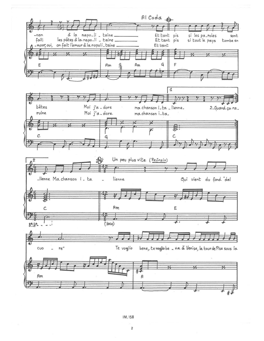 Ma Chanson Italienne Piano, Vocal scores gallery preview page 2