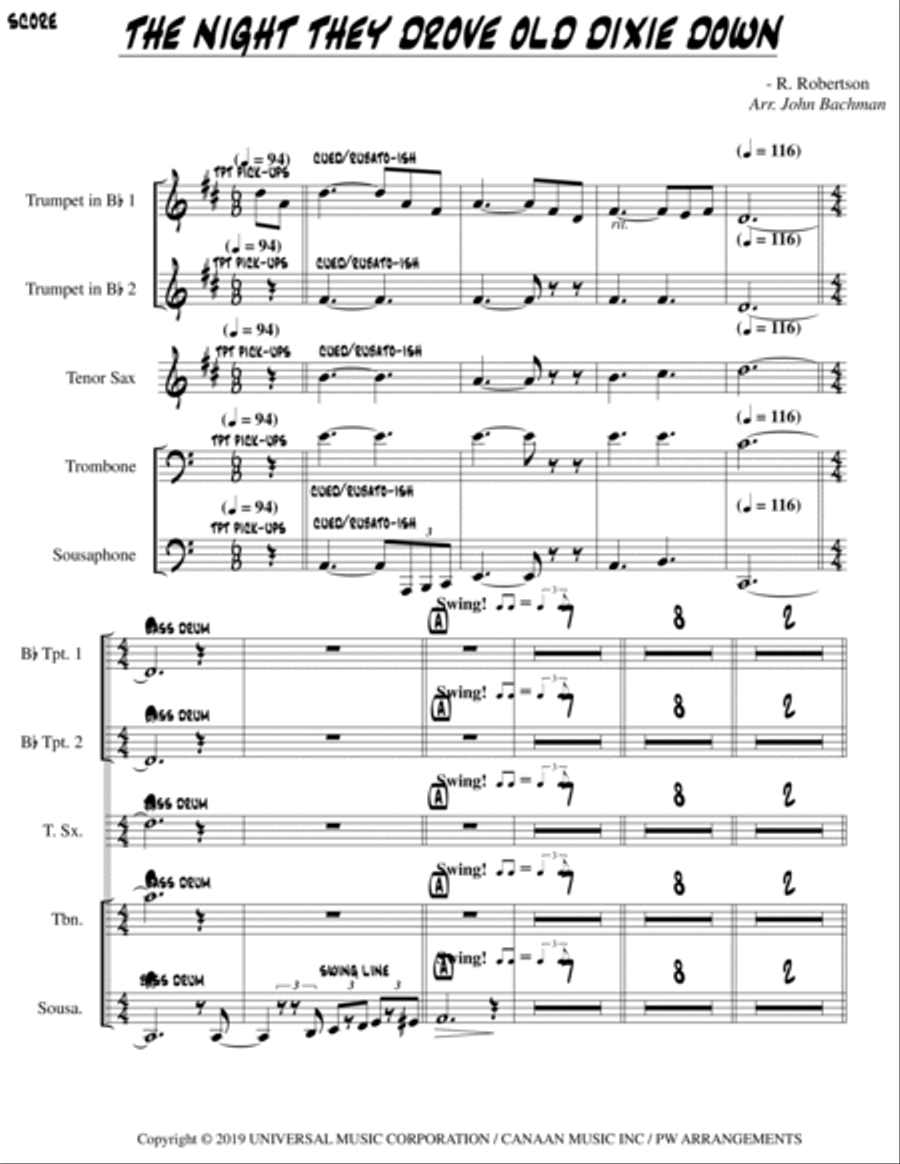 The Night They Drove Old Dixie Down Tenor Saxophone scores gallery preview page 2