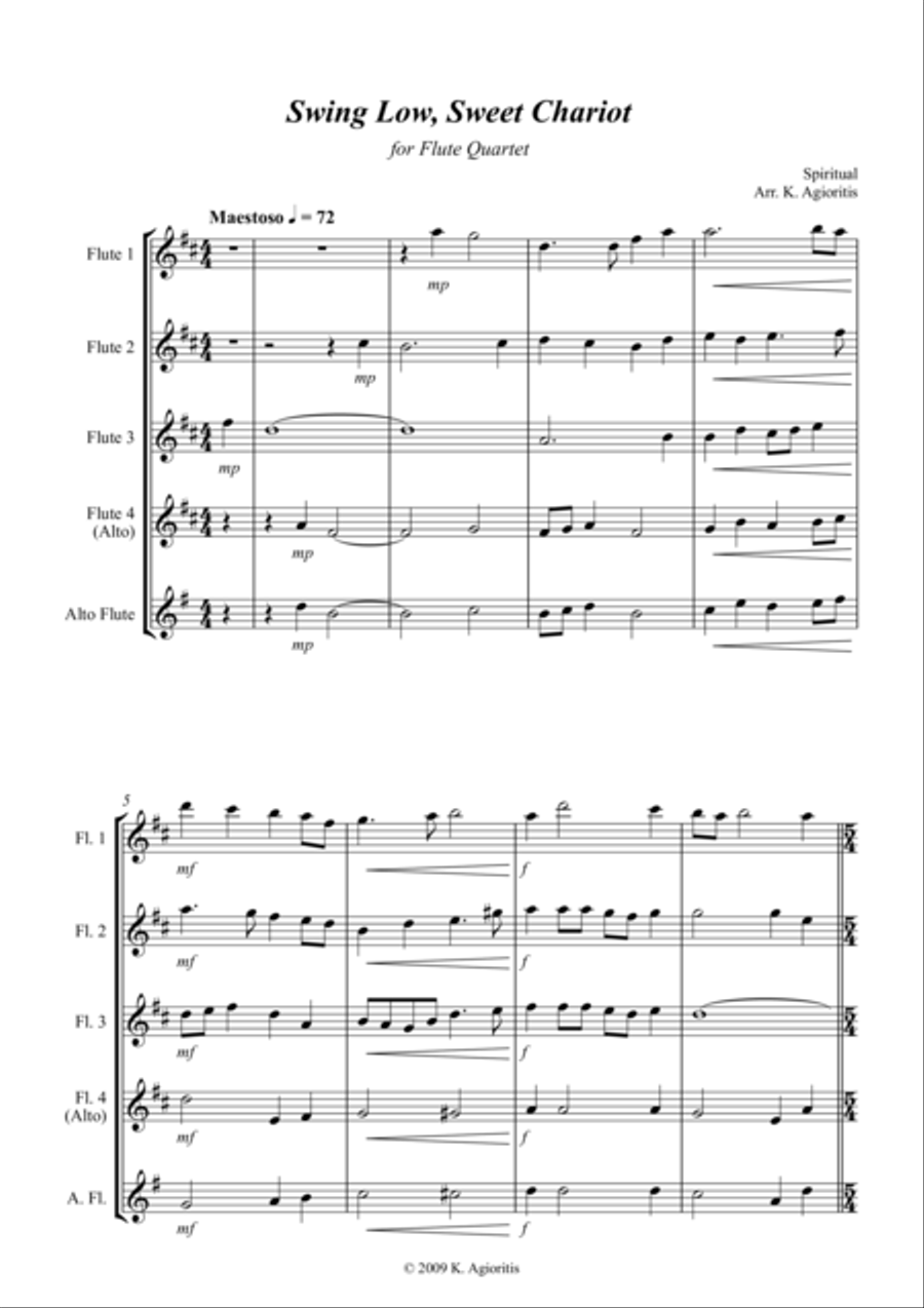 Swing Low, Sweet Chariot - a Jazz Arrangement - For Flute Quartet Flute Quartet scores gallery preview page 1