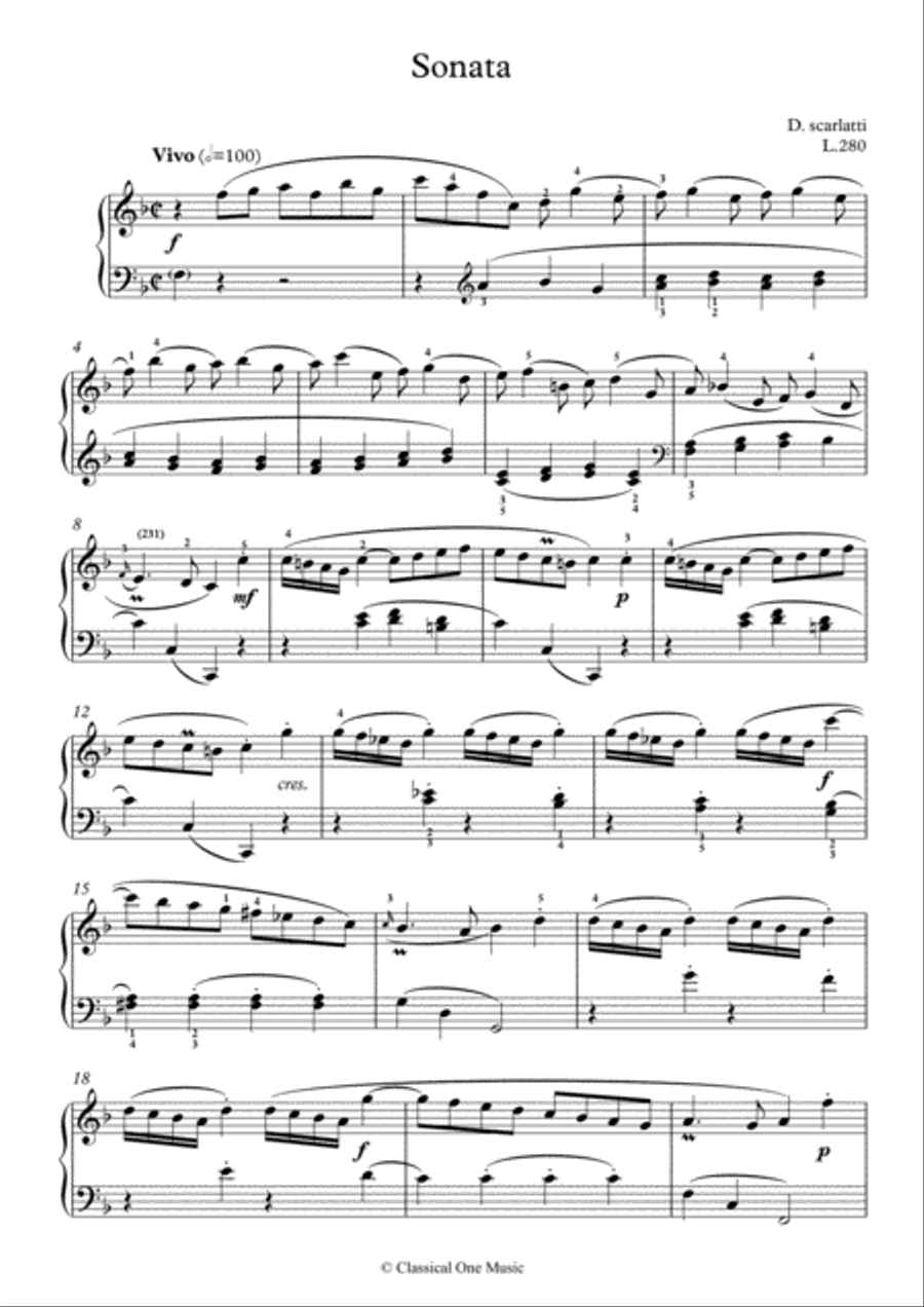 Scarlatti-Sonata in F-Major L.280 K.168(piano) Piano Solo scores gallery preview page 2