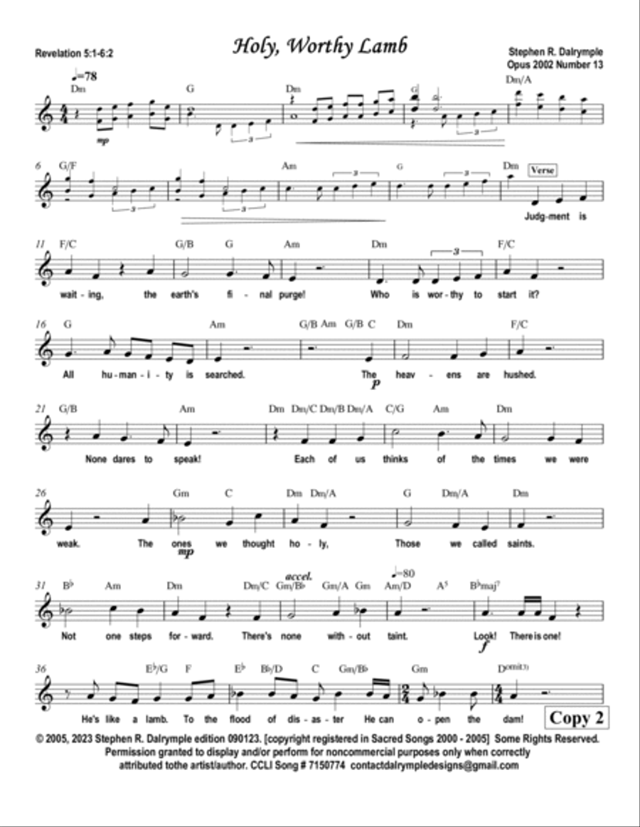 Holy Worthy Lamb Voice scores gallery preview page 3