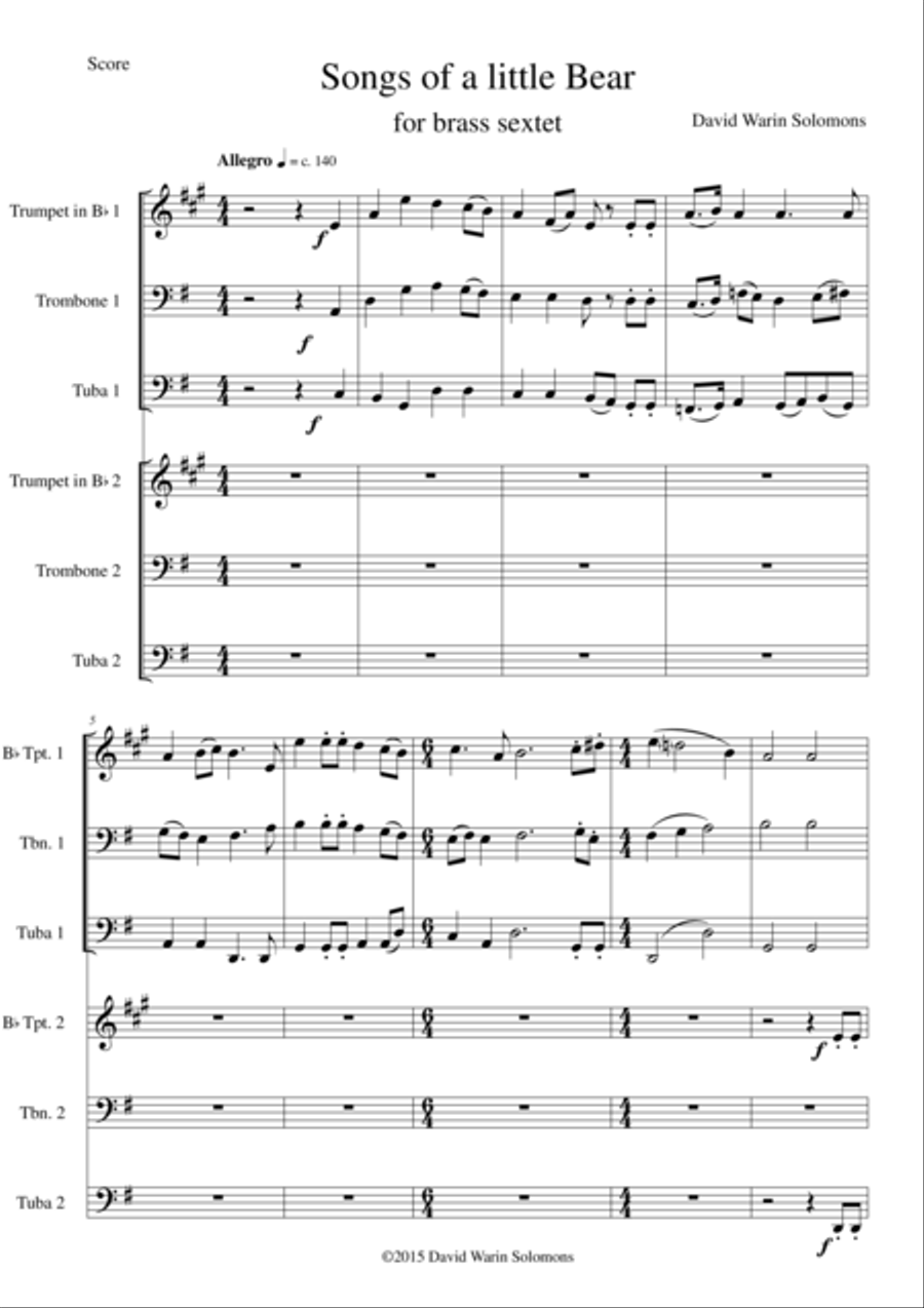 Songs of a little Bear for brass sextet Brass Ensemble scores gallery preview page 1