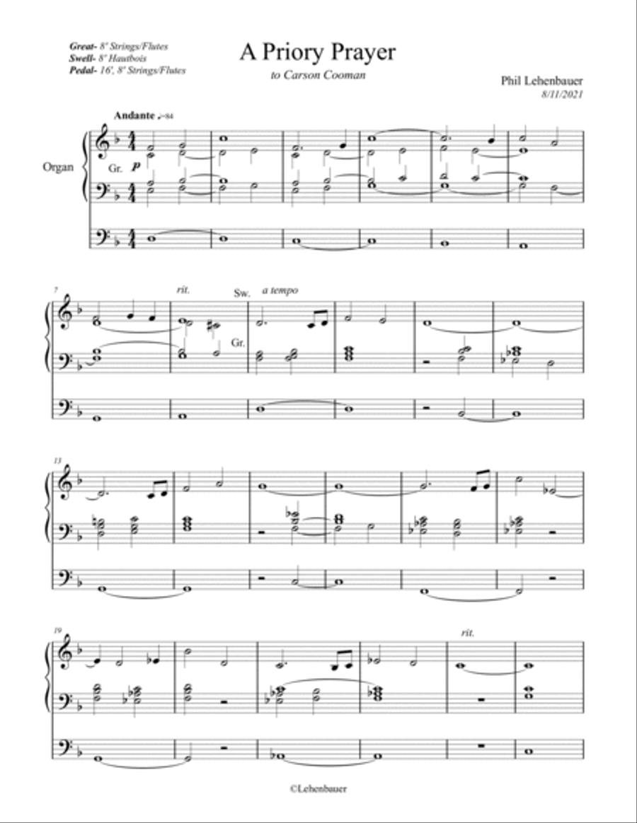 A Priory Prayer, organ work by Phil Lehenbauer Organ Solo scores gallery preview page 2