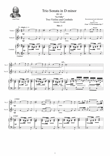 Vivaldi - Trio Sonata No.12 in D minor RV 63 Op.1 - La Follia - for Two Violins and Cembalo image number null
