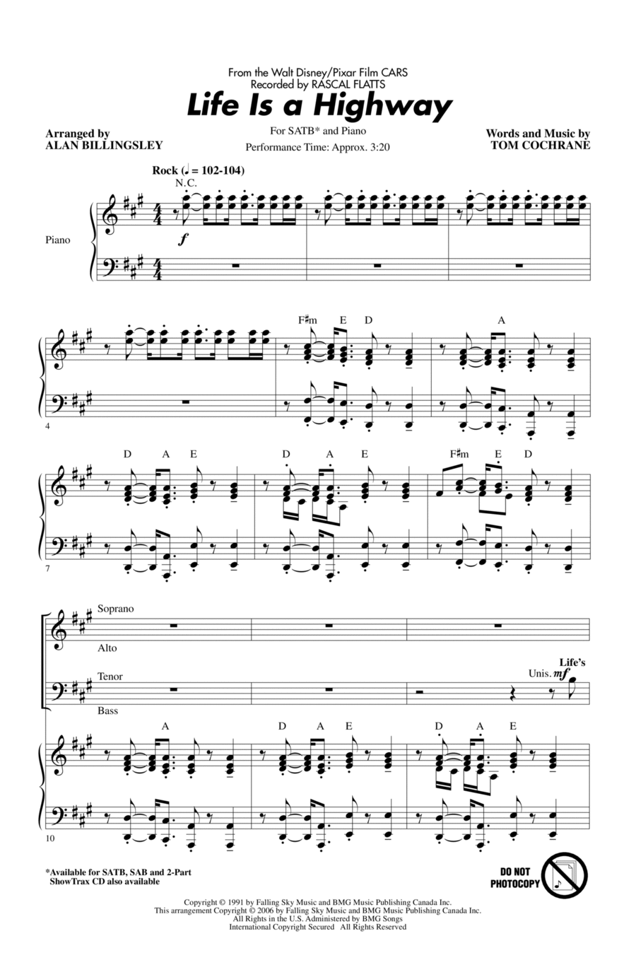 Life Is A Highway (from Cars) (arr. Alan Billingsley) 4-Part scores gallery preview page 1
