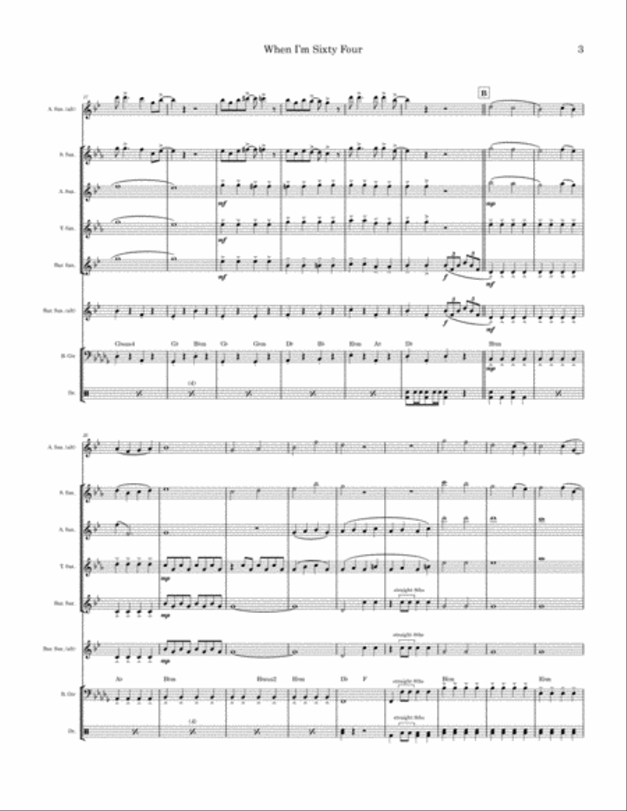 When I'm Sixty-four Saxophone Quartet scores gallery preview page 3