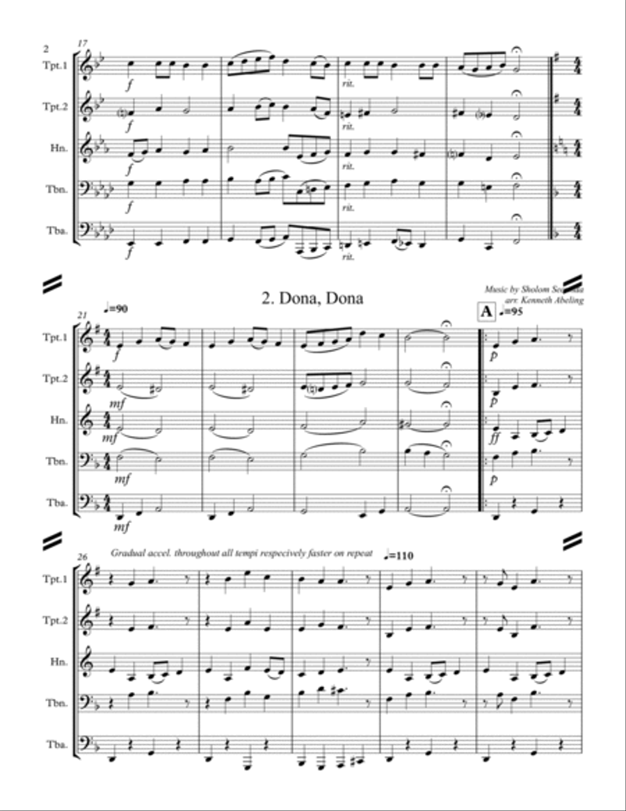 Traditional Jewish Folksongs (for Brass Quintet) Brass Quintet scores gallery preview page 3