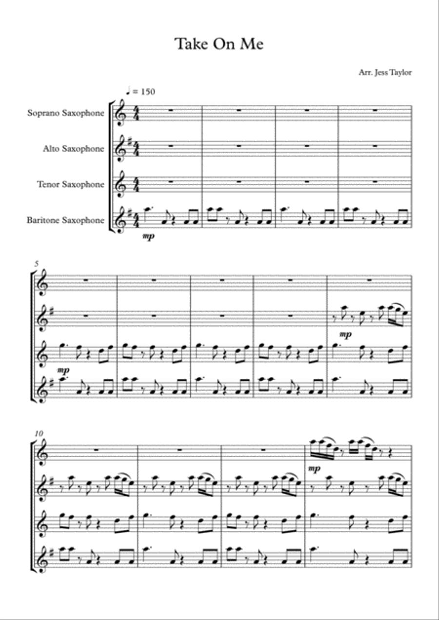 Take On Me Woodwind Quartet scores gallery preview page 1