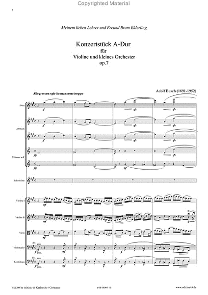 Konzertstuck A-Dur fur Violine und kleines Orchester op.7