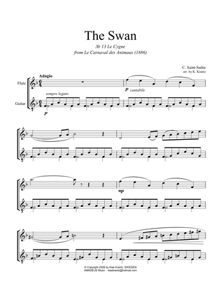 The Swan / Le cygne for very easy flute (violin) and guitar