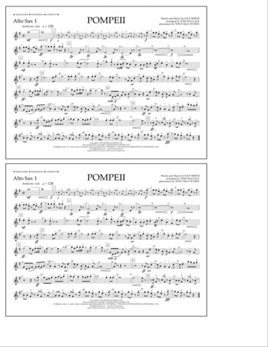 Pompeii - Alto Sax 1 Marching Band scores gallery preview page 1