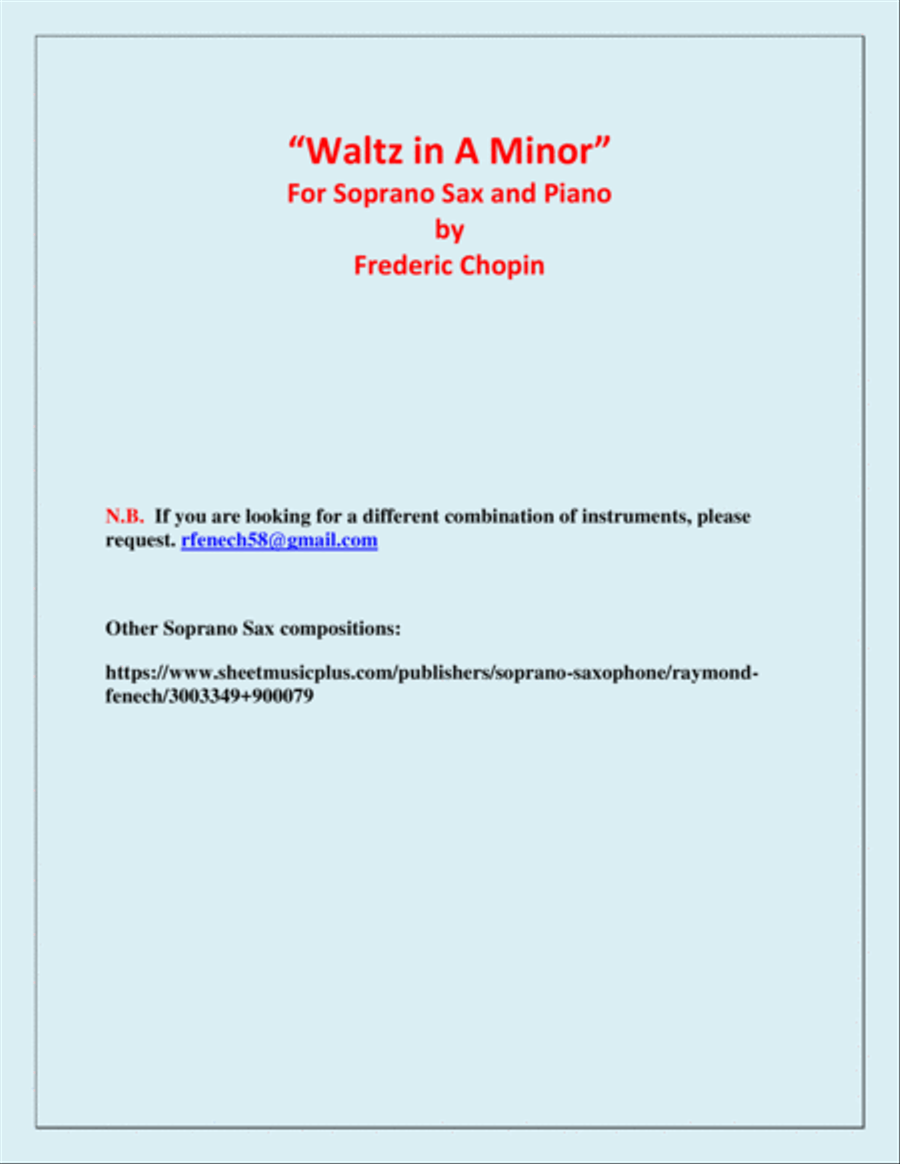 Waltz in A Minor (Chopin) -Soprano Saxophone and Piano Soprano Saxophone scores gallery preview page 3