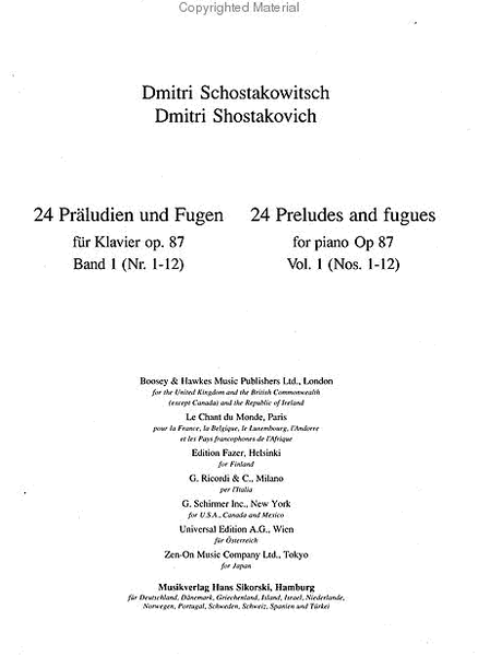24 Preludes and Fugues, Op. 87 – Volume 1 (Nos. 1-12)
