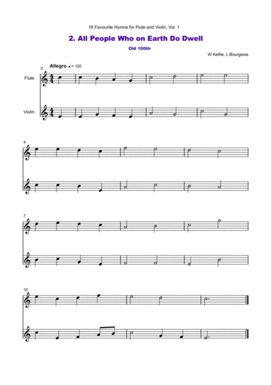 16 Favourite Hymns Vol.1 for Flute and Violin Duet Flute scores gallery preview page 3