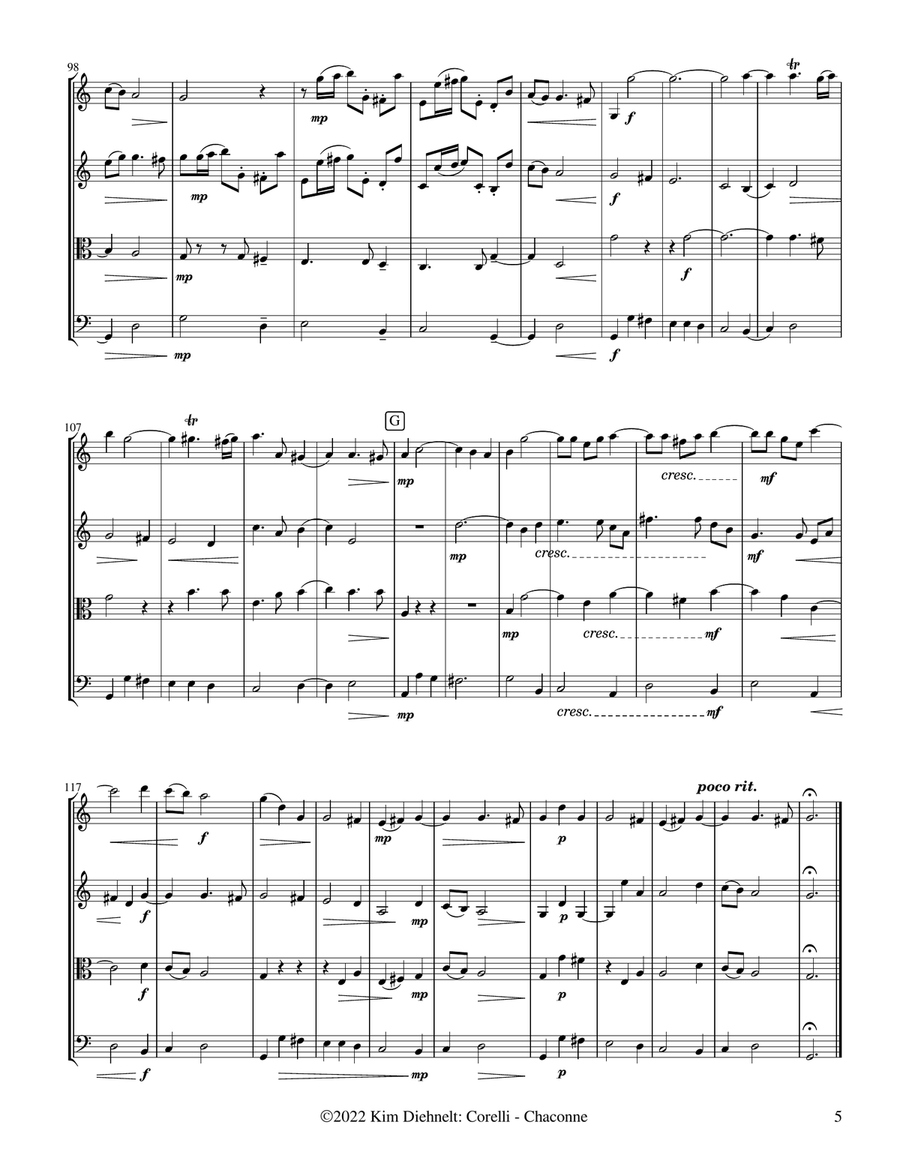 Corelli: Chaconne (Arr. Diehnelt, for String Quartet) String Quartet scores gallery preview page 6