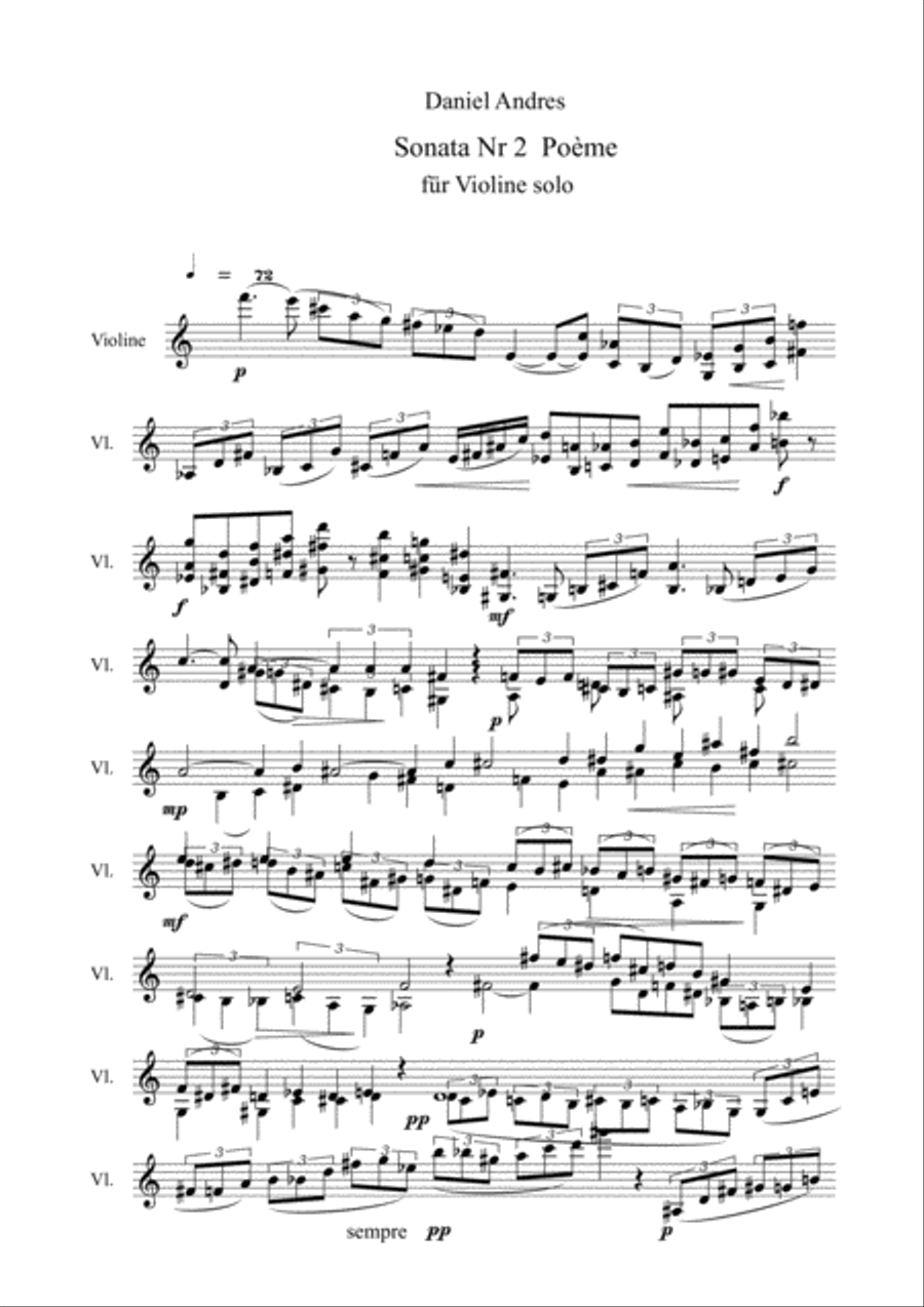 Sonata Nr 2 for violin solo op. 76 Violin Solo scores gallery preview page 1