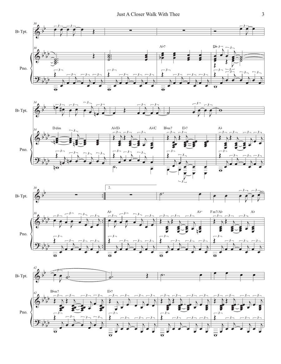 Just A Closer Walk With Thee (Bb-Trumpet solo and Piano) Just A Closer Walk With Thee (Bb-Trumpet solo and Piano) Trumpet Solo scores gallery preview page 3