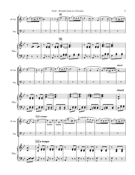 Brindisi Song, duet from La Traviata for Trumpet, Trombone and Piano accompaniment image number null