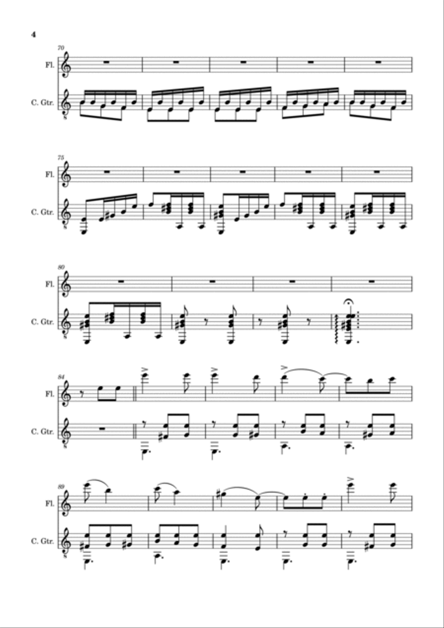 Spanish Popular Song - El Vito. Arrangement for Flute and Classical Guitar Flute scores gallery preview page 4
