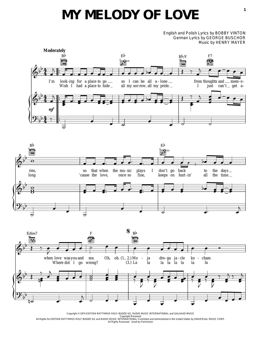 My Melody Of Love Piano, Vocal, Guitar scores gallery preview page 1