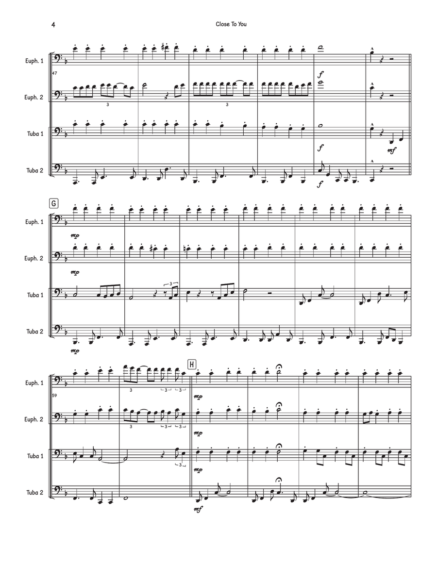 (They Long To Be) Close To You Brass Quartet scores gallery preview page 4