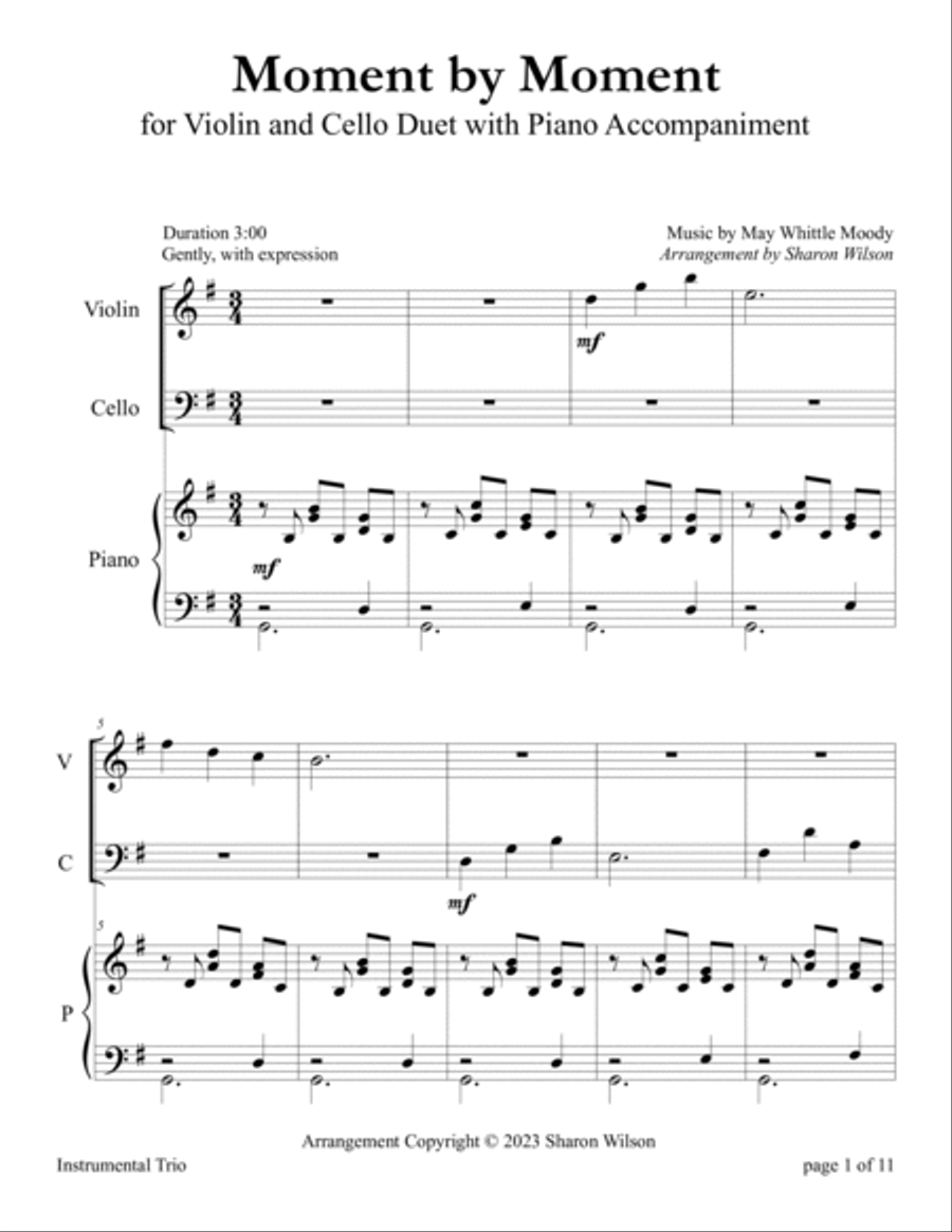 Moment By Moment (for Violin and Cello Duet with Piano Accompaniment) Piano Trio scores gallery preview page 5