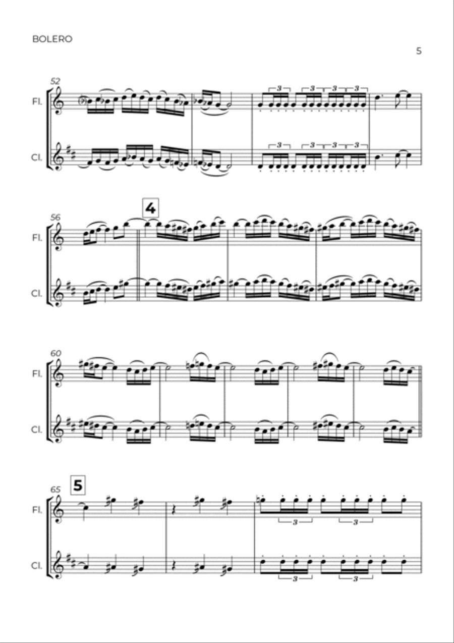 BOLERO - RAVEL - FLUTE & CLARINTET Woodwind Duet scores gallery preview page 5