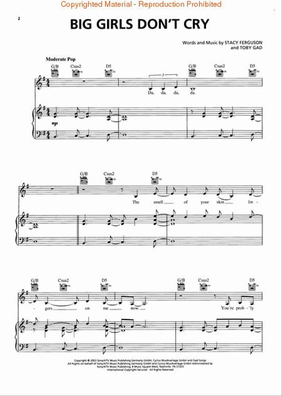 Big Girls Don't Cry Piano, Vocal scores gallery preview page 2