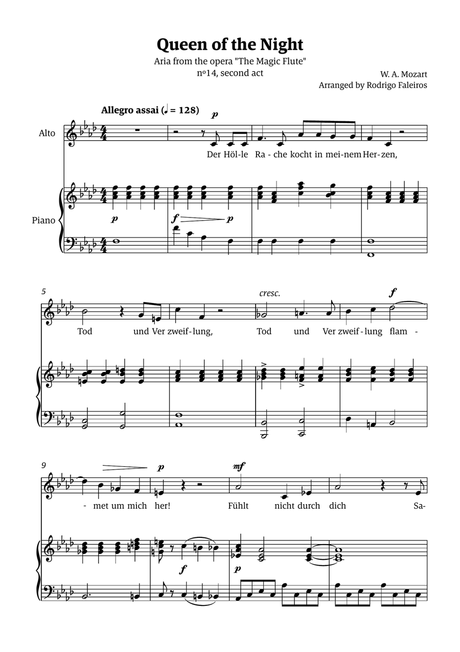 Queen of the Night (aria) - for ALTO in F minor Chamber Music scores gallery preview page 1