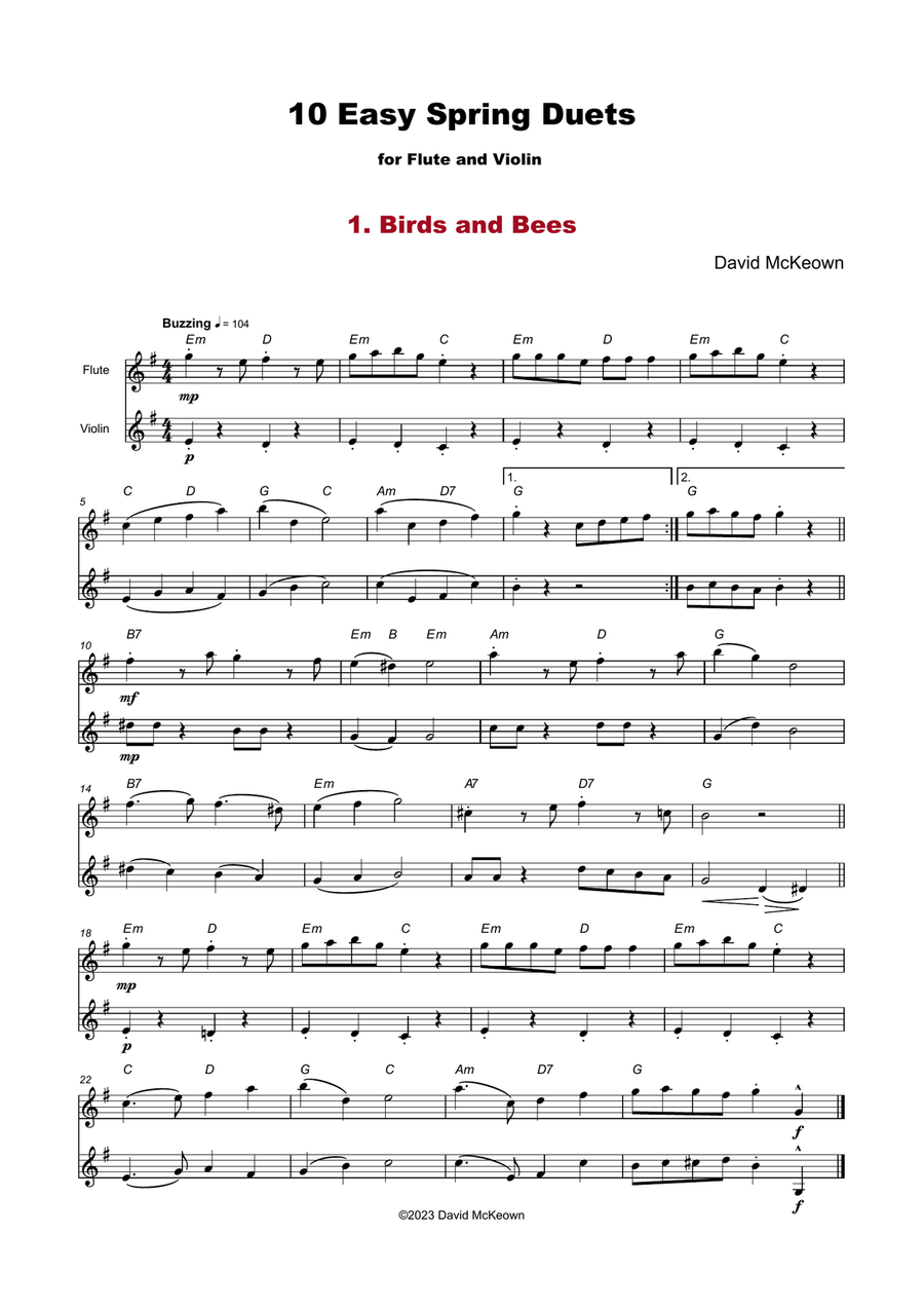10 Easy Spring Duets for Flute and Violin Flute scores gallery preview page 3