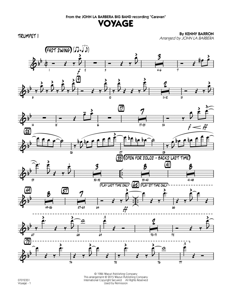 Voyage - Trumpet 1 Trumpet scores gallery preview page 1